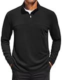 COOFANDY Men 1/4 Zip Pullover Lightweight Long Sleeve Half Turtleneck Pullover Zip Up Polo Shirts with Chin Guard Black