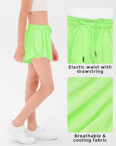 Image of Stelle Girls Flowy Shorts with Pockets Athletic Running Skirt High Waist Butterfly 2 in 1 Sports Short 5-16 Years