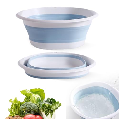 Collapsible Washing Up Bowl, 2 Pcs Foldable Wash Basin 5L Collapsible Bowls Blue Small Washing Up Bowl Portable Silicone Folding Basin for Kitchen Sink Outdoor Camping
