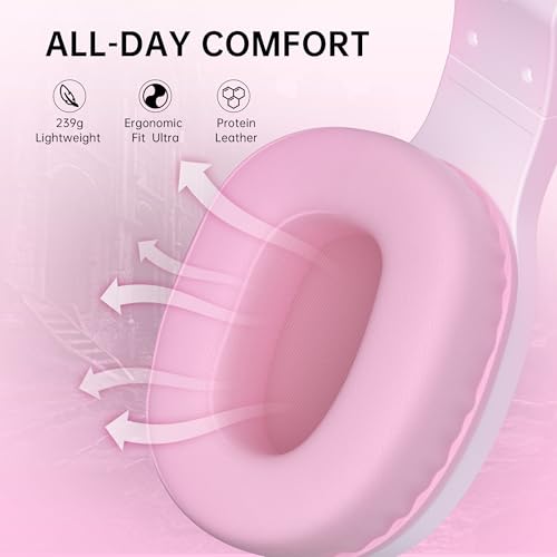 Image of AOC Wireless Gaming Headset Compatible with ps5 /4, PC, USB-C & Bluetooth 5.4 & 2.4GHz Gaming Headphones with Noise Canceling Mic, 7.1 Virtual Surround,20ms Latency, 45H, RGB- Pink