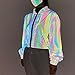 LZLRUN Women' s Reflective Short Jacket Rave Festival Holographic Outfits High Visibility Coat, Gray (M)