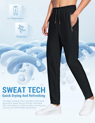 Image of Venzina Women's High Waist Straight Leg Pants, Lightweight Quick-Dry & ICY Cool Trousers for Business Casual, Office. Travel, Work, Elegant Comfort Everyday