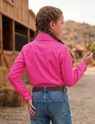 Image of Noomelfish Girls Long Sleeve Western Pearl Snap Button Down Shirt Cowgirl Outfits Blouse Tops (5-14 Years)