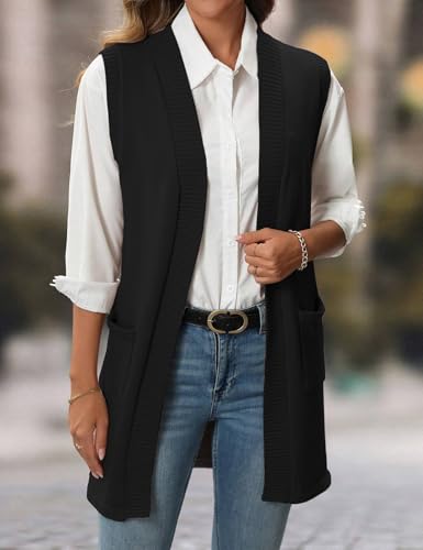 Image of IDEALSANXUN Womens Long Sweater Vest Fall Winter Open Front Sleeveless Cardigans Vest Tops