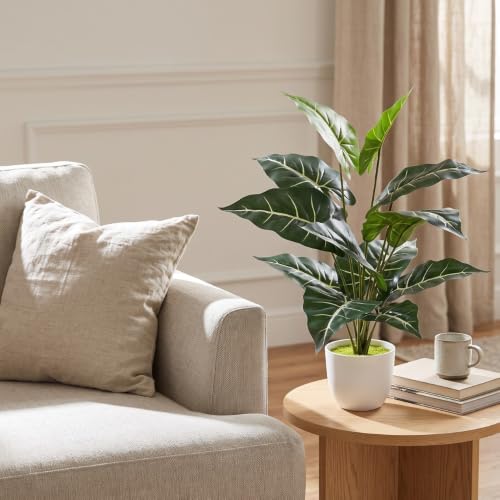 Image of Dekorly Fake Plants Artificial Floor Plants Large Tropical Palm Tree Tall Monstera in Pot for Indoor Outdoor Home. (Mask Plant | White Pot, Pack of 1)