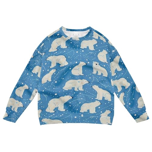 JUNZAN Cartoon Polar Bears Stars Blue Big Girls Hooded Sweatshirt Fleece Fall Tops Shirts Sports 4T