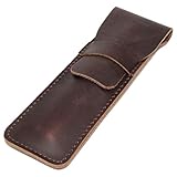 Genuine Leather Pen Case Holder Fountain Multi Pens Pouch Pen Protective Sleeve Cover - Small Coffee