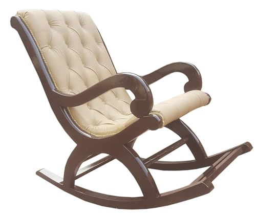Image of Solid Sheesham Wood Rocking Chair for Living Room | Ergonomic Resting Chair for Relaxing and Pregnant Women (Cream)