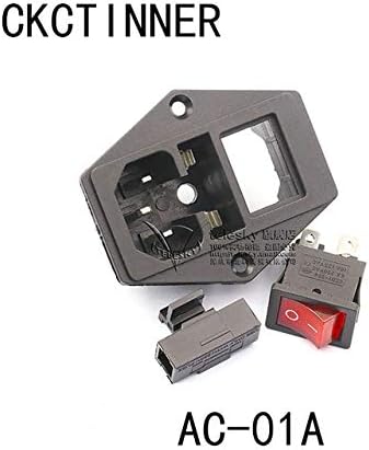 Davitu Electrical Equipments Supplies - 1set 3 Pin 320 C14 inlet connector plug power socket 250v rocker switch socket red lamp 10A fuse holder socket male connector - (Color: AC-01A)