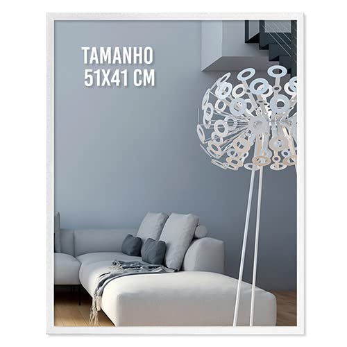 Espelho com Moldura Retangular Decorativo Sala Banheiro Quarto (Branco)