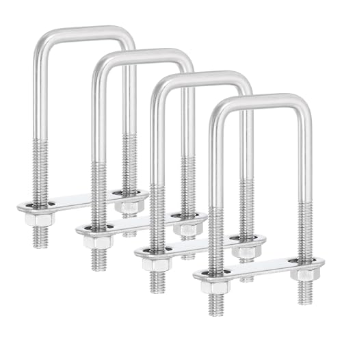 uxcell 4Sets 304 Stainless Steel Square U-Bolts, 1.65" (42mm) Inner Width 3.94" (100mm) Length M8 with Nuts, Frame Plate, Gasket for Automobiles Trailer, Ski Boat, Fishing Boat, Pipelines