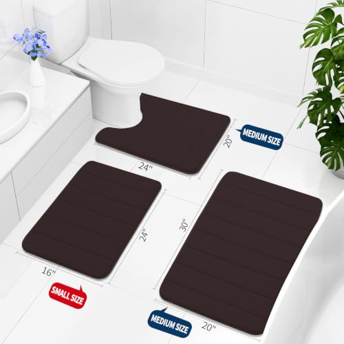 Image of Buganda Memory Foam Soft Bath Mats Non Slip Absorbent Bathroom Rugs Rubber Back (20 x 32, Brown)