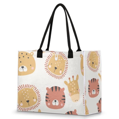 Cute Lion Tiger Tote Bag for Women Large Beach Bag Reusable Tote Bags for Work Travel Beach Shopping