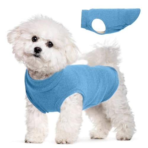 Image of Soft Fleece Dachshund Sweater for Warmth, Blue, Small | Stretchy Sleeveless Small Dog Clothes, Pullover sweaters for miniature dachshund dogs, Lightweight Vest for Chilly Days