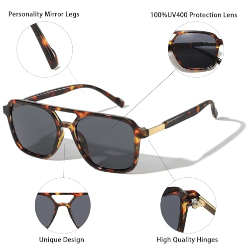 Image of Retro Aviator Rectangle Sunglasses for Women Men Unisex UV400 Protection Lightweight Frame Trendy Sun Glasses