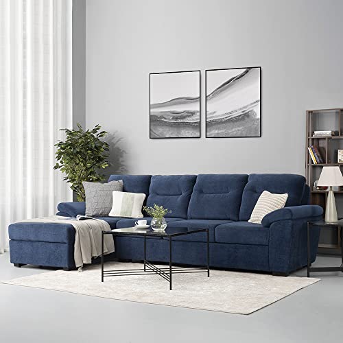 Image of Wakefit Sofa Set | 3 Year Warranty | 3 Seater Sofa for Living Room, Wooden Sofa Set, Sofa Set 3 Seater + Left Aligned - Lounger(Malphino : Cobalt Blue)