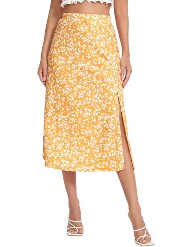 Women's Split Thigh Ditsy Floral Skirt Elastic High Waisted Summer Boho Midi Skirts4