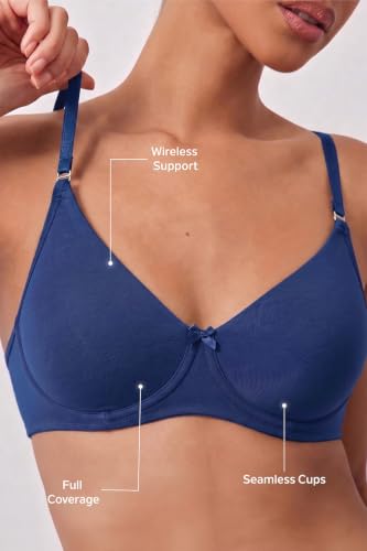 Image of Van Heusen Women's Everyday Cotton Bra|Medium Coverage|Non Padded|Non Wired|Seamless Moulded Cups|Anti Bacterial Tech| Keeps you Fresh|Sweat Absorbent|No Slip Soft Straps|Detachable Straps|Style 11001
