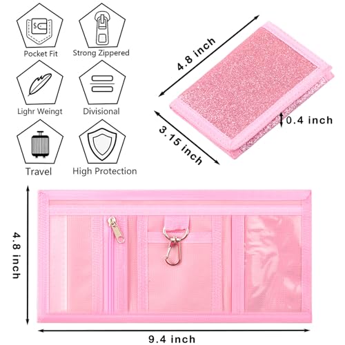 Image of Kids Wallet for Boys Girls Teens Trifold, Canvas Toddler Wallet for Boys, Cute Zipper Wallets Youth with Coin Pocket Card Holders, Novelty Wallets for Childrens Birthday Gifts, Glitter Pink