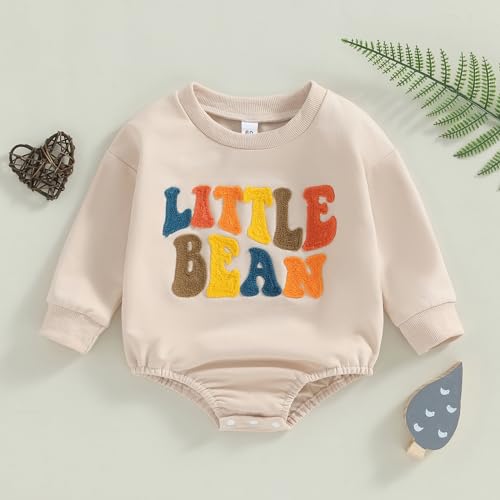 Chloefairy Newborn Baby Boy Girl Bubble Romper Little Bean Onesie Sweatshirt Long Sleeve Oversized Bodysuit Fall Outfit2