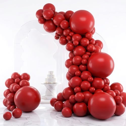 RUBFAC Red Balloons Different Sizes Ruby Red Balloon Arch Kit 129pcs