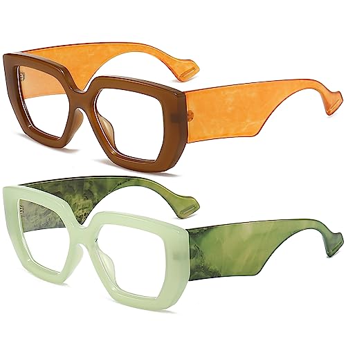 Image of AIEYEZO Thick Frame Blue Light Glasses Men Women, Fashion Square Computer Eyeglass Anti Eyestrain & Prevent Headache