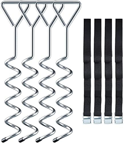 Delex Heavy Duty Galvanized Trampoline Anchor Peg Kit/Tie Down Kit, Fits all Trampolines. Ground Camp Swings, Garden Sheds, Play Sets and much more Tent Fish