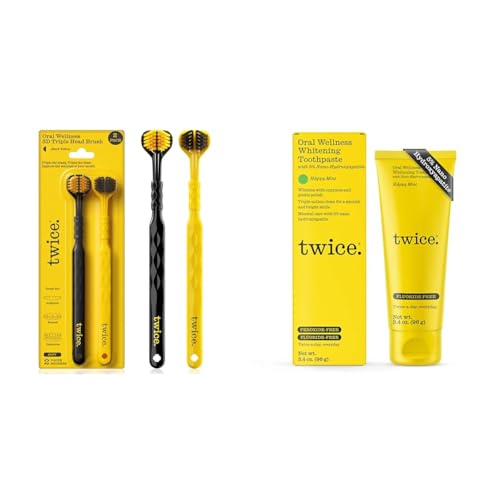 TWICE 3D Triple-Head Toothbrush Soft Bristles Sensitive Gums Braces Aligners Dentures 2Ct & Nano Hydroxyapatite Whitening Toothpaste Fluoride Peroxide Free Vegan Happy Mint 3.4oz image 2
