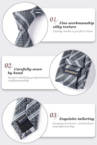 Image of HISDERN Stripe Tie Mens Ties with Pocket Square Set Classic 3.4'' Silk Formal Necktie Handkerchief for Business Wedding