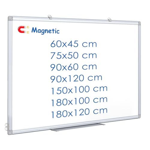 Tableau Blanc Magnétique 90x60 Cm - Cadre Aluminium - Surface Effaçable à Sec - Idéal Bureau, Salle De Réunion, école - Kit Fixation Inclus