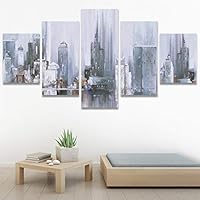 SIGNWIN 5 Panel Canvas Wall Art Modern Art Cityscape Contemporary Expressive Multicolor Photography Places for Home Decorations Ready to Hang - 60