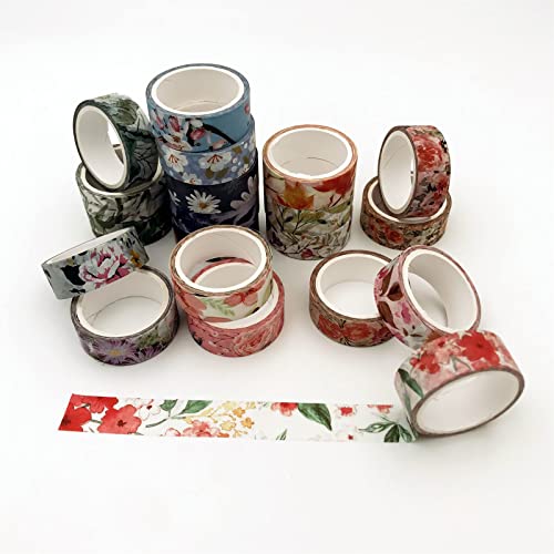 Esweny Conjunto de Fitas Florais Washi, 20 Rolos, 15 Mm de Largura, Fitas de Papel Decorativas de Fl