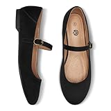 Rekayla Mary Jane Ballets Flats Shoes Women Dressy Comfortable Round Toe Slip on Ballet Flat Adjustable Buckle Casual Shoes Suede Black Flats for Women Size 9