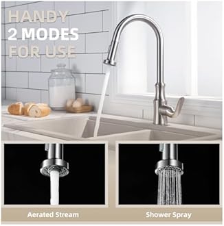 Angle Simple Kitchen Sink Sprayer Replacement, Male Thread Type G 1/2 or 13/16 Inch, NSF/ANSI/CAN 61 & 372 Testing, Faucet Head Attachment, Stream and Spray Mode, Brushed Nickel