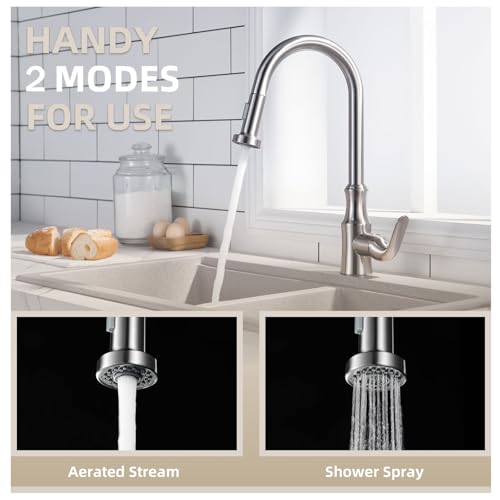 Angle Simple Kitchen Sink Sprayer Replacement, Male Thread Type G 1/2 or 13/16 Inch, NSF/ANSI/CAN 61 & 372 Testing, Faucet Head Attachment, Stream and Spray Mode, Brushed Nickel