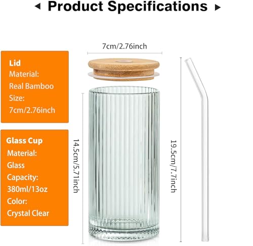 Image of KHOLAD Ribbed Glass Tumbler Mugs With Airtight Wooden Lid And Straw Pack Of 1,Multipurpose Drinking Glasses Sipper Perfect For Cocktails,Smoothies,Juice,Beer,Coffee For All-Occasions (Ribbed),400Ml