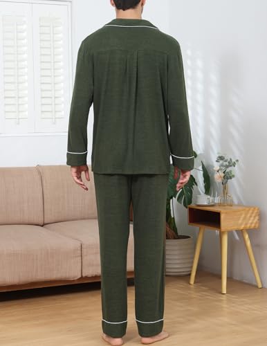 Image of Veseacky Mens Pajamas Set Long Sleeve Soft Pajamas for Men Button Down Sleepwear Pjs Lounge Sets with Pockets S-2XL