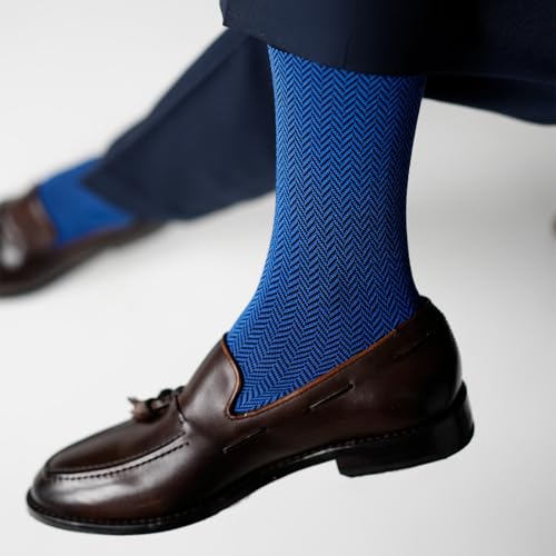 Image of Theater Black & Blue Men's Socks | Mercerised Cotton | Mid Calf Length | Anti-Bacterial | Luxury Office Wear | Soft, Breathable & Durable
