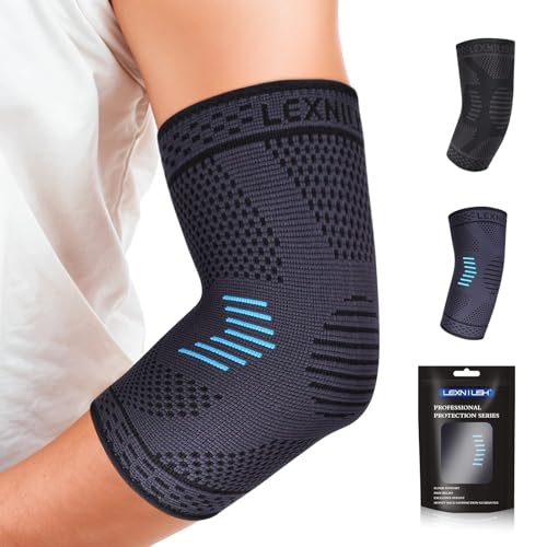 Lexniush Elbow Support for Women Men, Elbow Compression Sleeves for Tennis & Golfers Elbow, Tendonitis Arthritis, Joint Pain Relief Arm Support, Elbow Brace for Sport, Gym(Grey Blue, M)