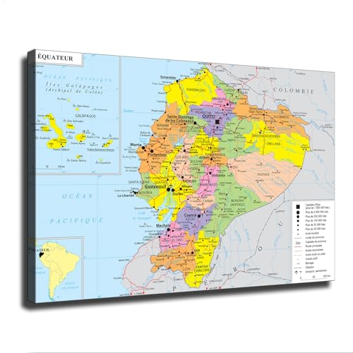 Geopolitical Map of Ecuador Posters Modern Aesthetic Canvas Wall Art Home Interior HD Decorative Painting Holiday Gift (24×36inch-Unframed)