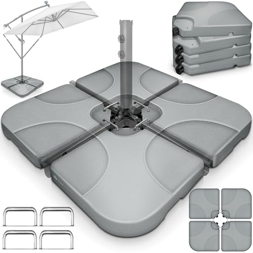 tillvex® Soporte para sombrilla de 60 l/80 kg, 4 piezas, incluye conector de metal, peso de la sombrilla rellenable con agua o arena, resistente a la intemperie