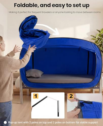 Image of ANC POP Bed Tent Twin Bed Canopy Tents Portable Dream Tent for Kids and Adult Indoor Sleeping Tents with 2 Doors Breathable Private Space Tents