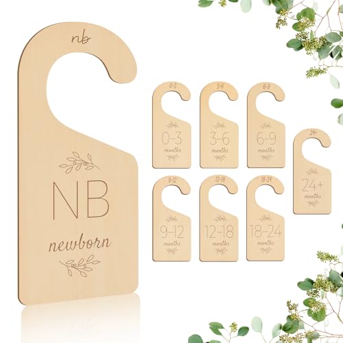 Image of CCYLTL Wooden Baby Closet Dividers - 8 Pcs Double-Sided Design for Newborn Nursery Room Wardrobe Storage by Months Size - Perfect Toddler Clothes Organizer