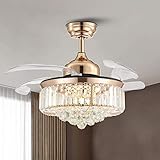 CROSSIO Modern Crystal Ceiling Fan Light Reversible Fandelier LED Dimmable Ceiling Fan with Light...