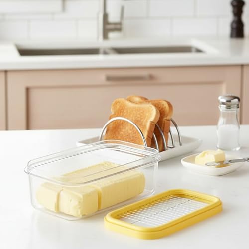 Butter Slicer Cutter with Storage Container, Stick Butter Dish with Lid for Fridge, Easy Cutting Two 4oz Sticks (Not Airtight, Small)