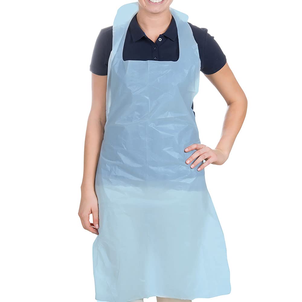 Osler & Walsh Premium Disposable Aprons for Women & Men (Blue, pack of 100), 700mm x 1170mm for Adults, 16 Microns Flat Packed Bulk Polyethylene Aprons (NHS size and spec)