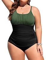 Tuopuda Womens Plus Size One-Piece Swimsuits Tummy Control Swimwear Shape Swimming Costume Ruffled Bathing Suits for Tropical Holidays Summer Days Beach Trips, Green&Black, L