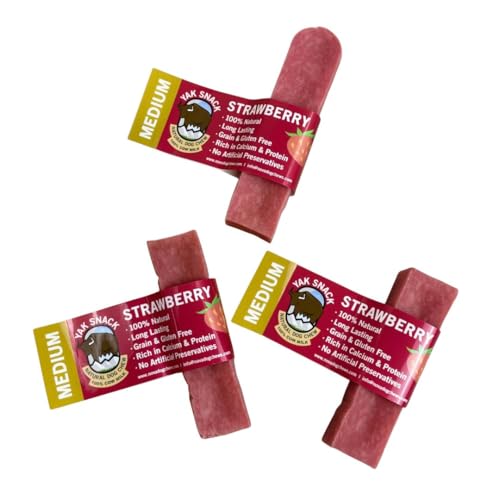 Yak Snack- 100% Natural Himalayan Yak Chews for Dogs Strawberry 3 Pack Yak Milk Dog Chews, Long-Lasting Hard Cheese Yak Chew