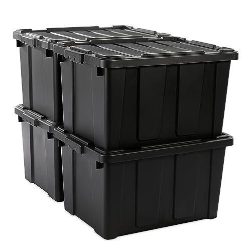 Iris Ohyama, Caisse Rangement avec Couvercle Robuste, 68L, Lot de 4, Rouge, Compact, Durable, Empilable, pour Garage, Etagères, Déménagement, Plastique,...