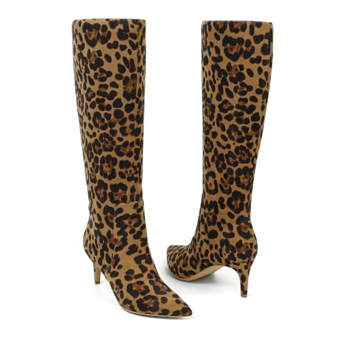 Image of QIY Kitten Heel Knee High Boots for Women Fall Tall Boots